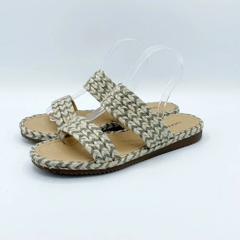 Lucky Brand Sandal Green‎ Decime Espadrille Jute Woven Slide Sandals